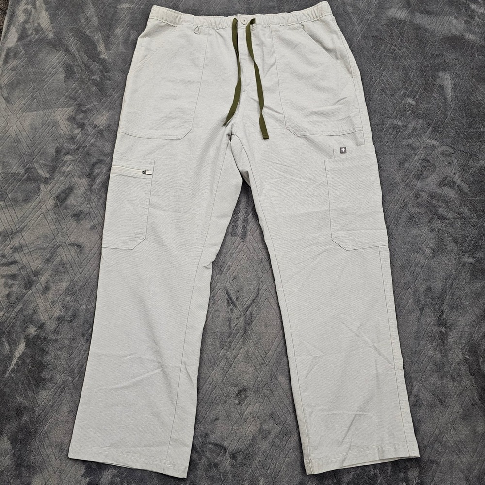 Figs Scrub Set Mens L Leon Top XL Cairo Cargo Pants Light Gray Stripe Technical - Picture 4 of 14